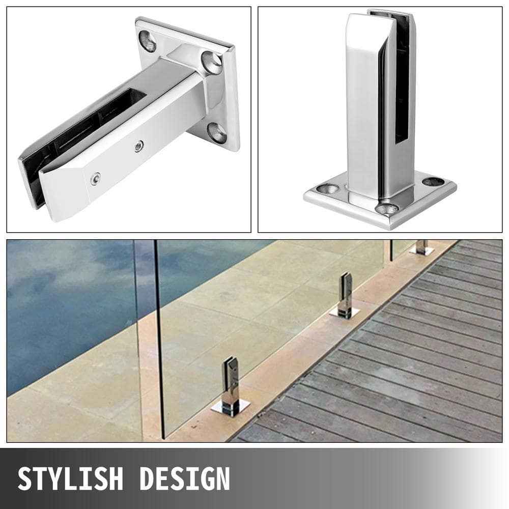 VEVOR Glass Railing Clamp 4 PCS Glass Railing 3.8 x 3.8 x 6.3 in. Glass Clamp for Glass Thickness 3/10 in. to 1/2 in., Silver