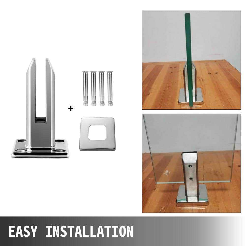 VEVOR Glass Railing Clamp 4 PCS Glass Railing 3.8 x 3.8 x 6.3 in. Glass Clamp for Glass Thickness 3/10 in. to 1/2 in., Silver