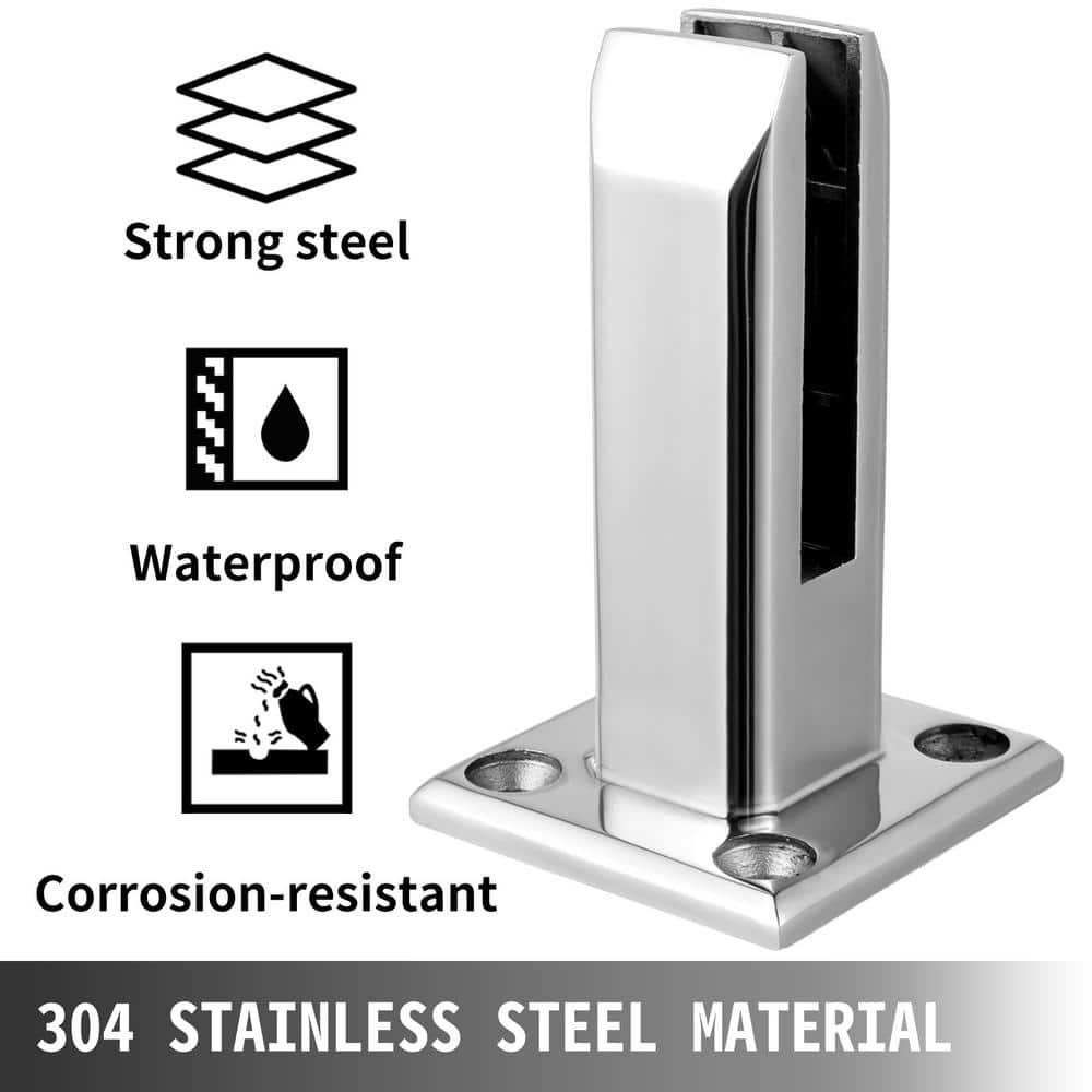 VEVOR Glass Railing Clamp 4 PCS Glass Railing 3.8 x 3.8 x 6.3 in. Glass Clamp for Glass Thickness 3/10 in. to 1/2 in., Silver