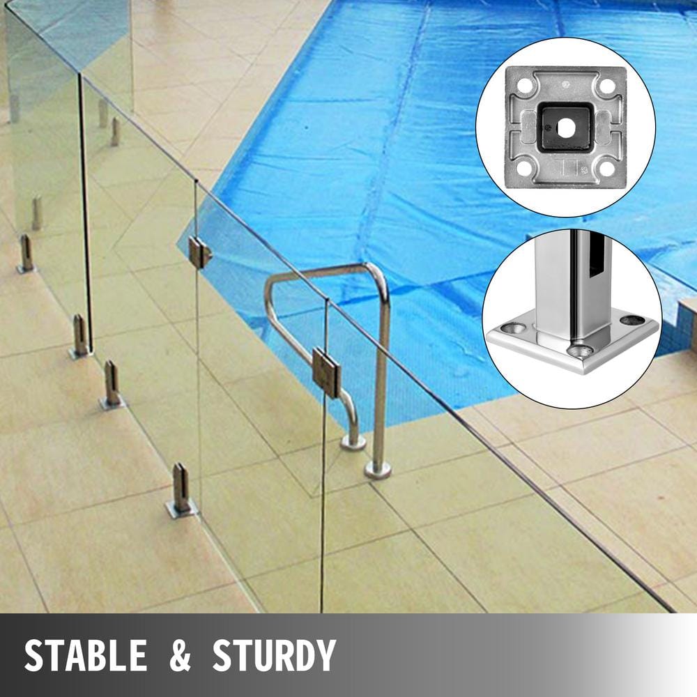 VEVOR Glass Railing Clamp 4 PCS Glass Railing 3.8 x 3.8 x 6.3 in. Glass Clamp for Glass Thickness 3/10 in. to 1/2 in., Silver