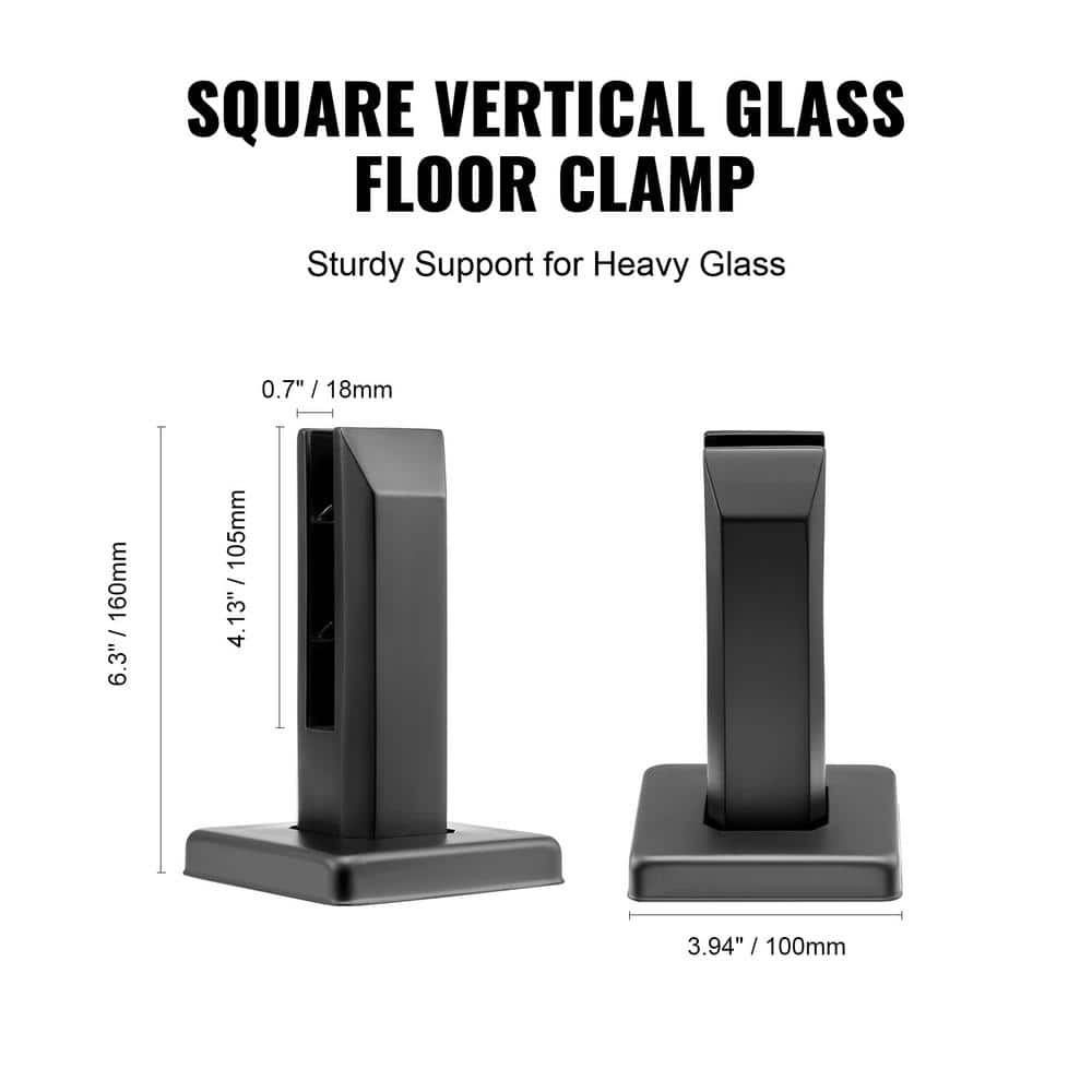 VEVOR Glass Clamp 10 pcs 6.3 in. H x 3.94 in. W Black Stainless Steel Stair Railing Kit Railing Bracket for 0.31 to 0.47 in.