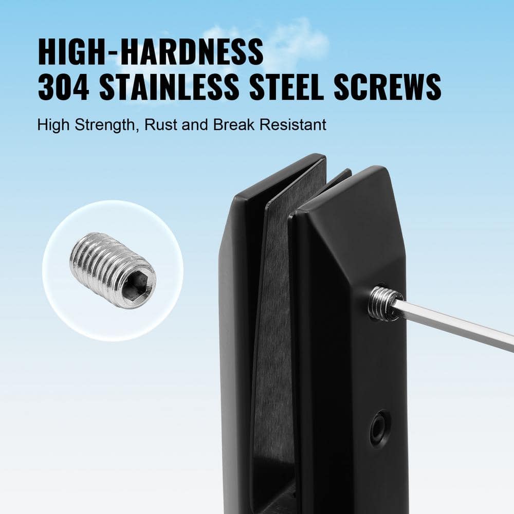 VEVOR Glass Clamp 10 pcs 6.3 in. H x 3.94 in. W Black Stainless Steel Stair Railing Kit Railing Bracket for 0.31 to 0.47 in.