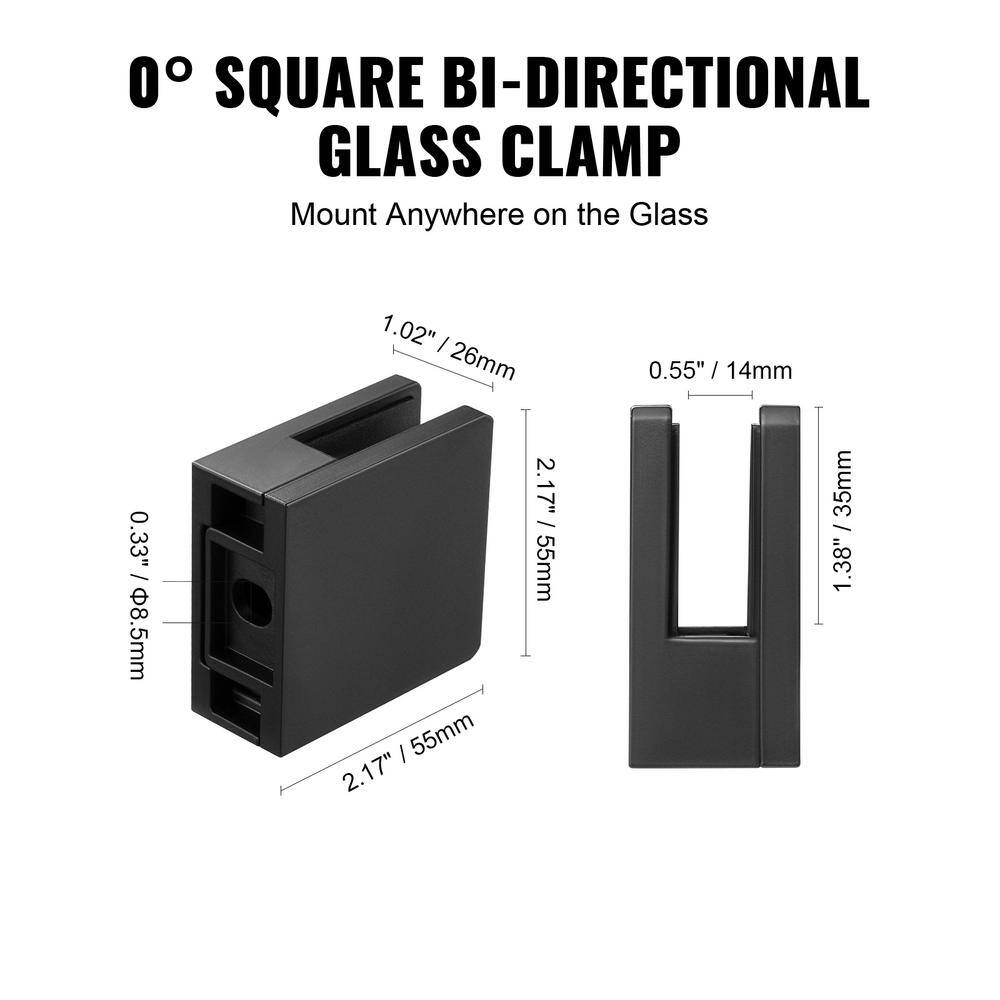 VEVOR Glass Clamp 1 in. H x 2 in. W Black Stainless Steel Stair Railing Kit 40 PCS Glass Railing Bracket for 0.31 to 0.47 in.