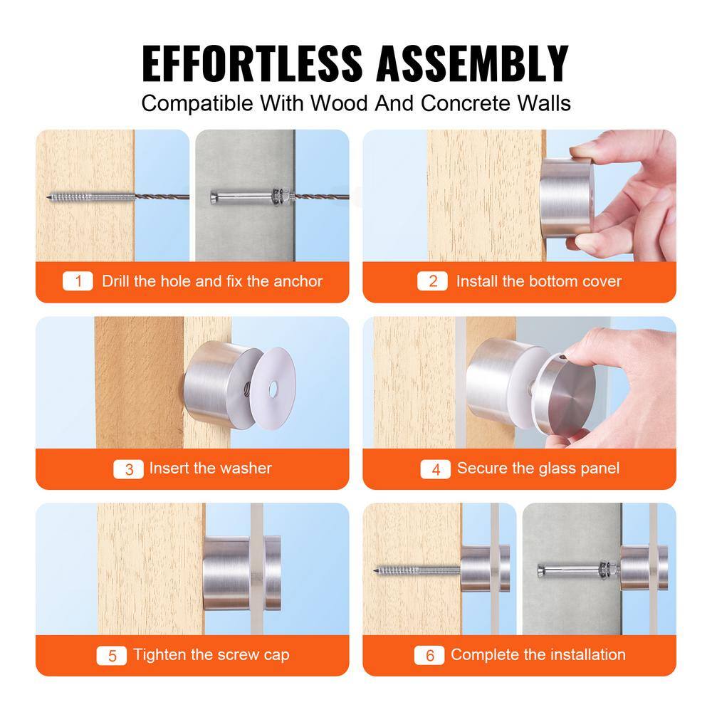 VEVOR Glass Clamp 10PCS Railing Bracket 5 in. H x 2 in. W Silver 316 Stainless Steel for 0.31 to 0.62 in. Stair Railing Kit
