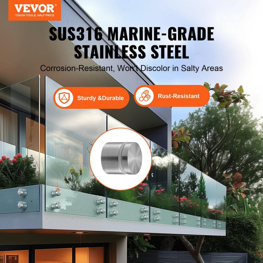 VEVOR Glass Clamp 10PCS Railing Bracket 5 in. H x 2 in. W Silver 316 Stainless Steel for 0.31 to 0.62 in. Stair Railing Kit
