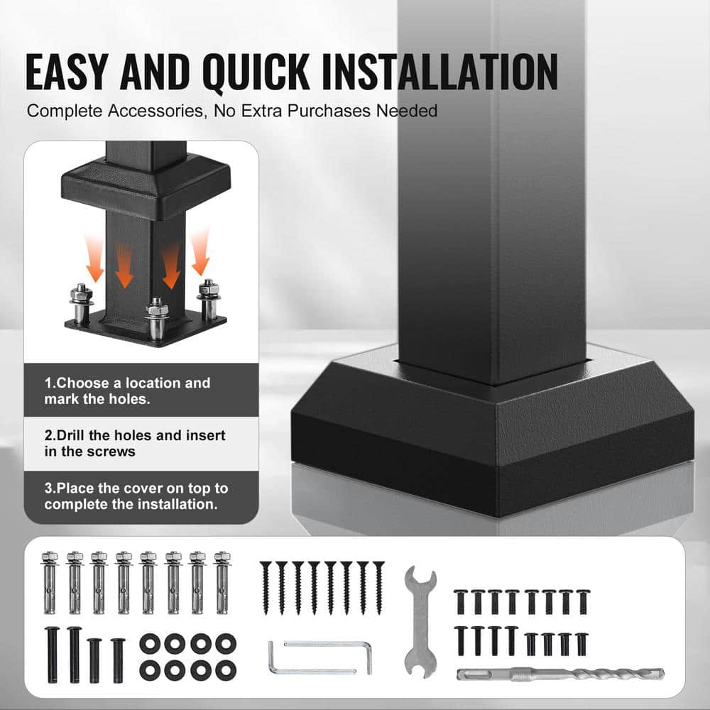 VEVOR Handrails for Outdoor Steps 1-2 Step Stair Hand Rail Kit Transitional Carbon Steel Railings 37.99 in. H x 3.31 in. W