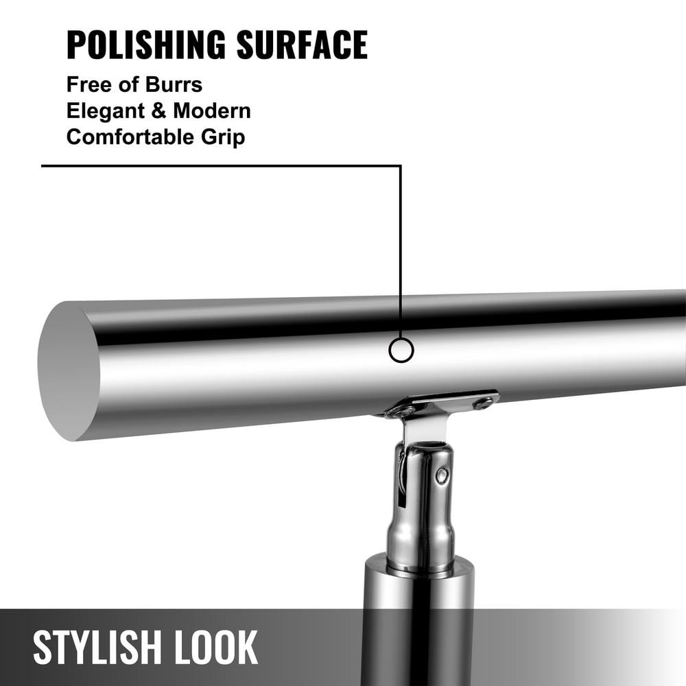 VEVOR Stainless Stair Handrail with 2 Cross Bars Rails 42.1 in. H x 34.9 in. W Silver 201 Stainless Steel Stair Railing Kit
