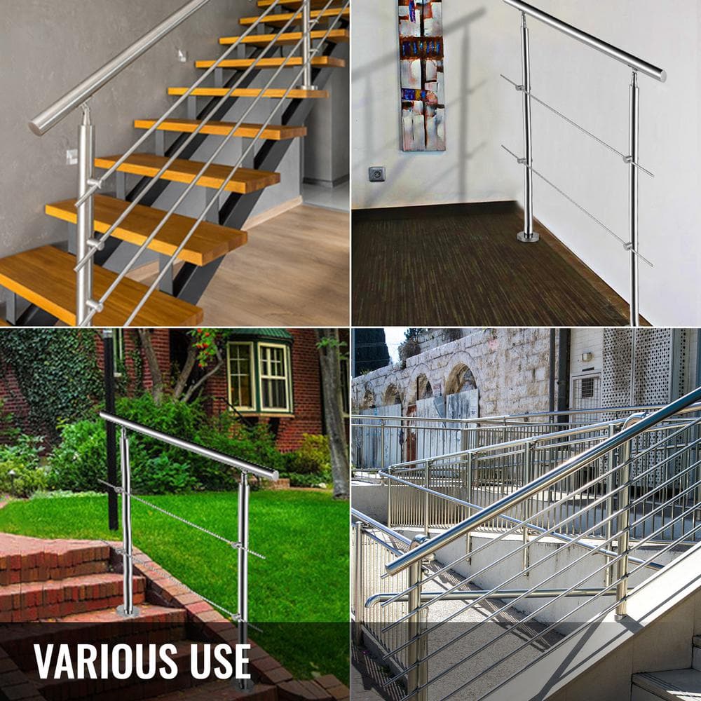 VEVOR Stainless Stair Handrail with 2 Cross Bars Rails 42.1 in. H x 34.9 in. W Silver 201 Stainless Steel Stair Railing Kit
