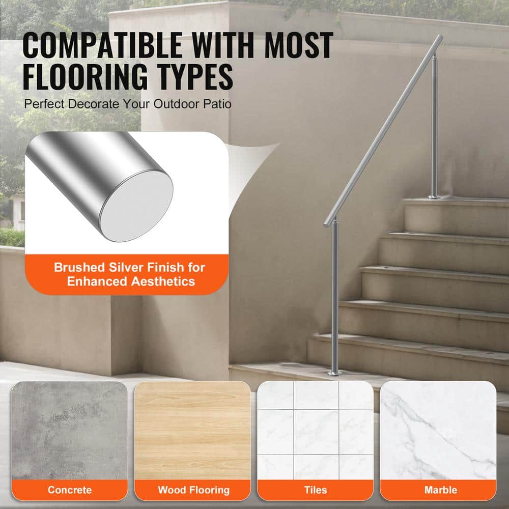 VEVOR Handrails for Outdoor Steps, 70.9 in./ 180cm Length Stair Hand Rail Kit, Transitional Stainless Steel Railings