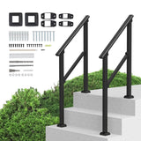 VEVOR Handrails for Outdoor Steps 2-Piece 2-3 Step Stair Handrail Kit Transitional Carbon Steel Railings Black Square Tube