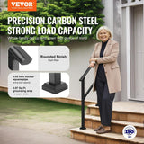 VEVOR Handrails for Outdoor Steps 2-Piece 2-3 Step Stair Handrail Kit Transitional Carbon Steel Railings Black Square Tube