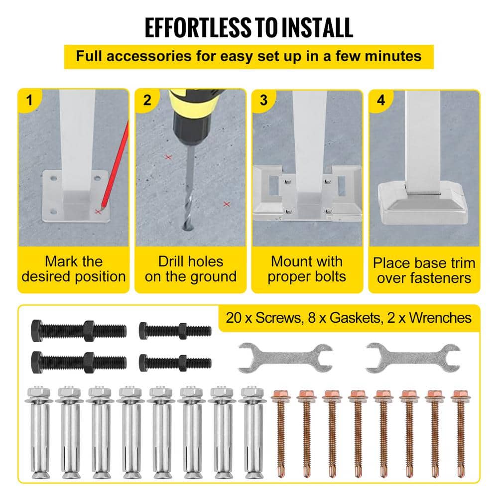 VEVOR Stair Railing Hand Rail Kit Fit 2 or 3 Steps Alloy Metal Step Handrail for Outdoor