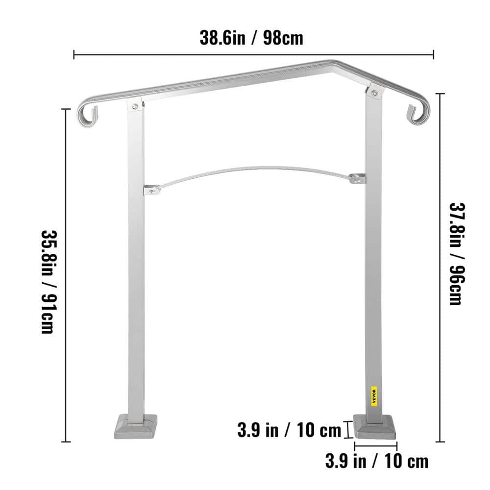 VEVOR Stair Railing Hand Rail Kit Fit 2 or 3 Steps Alloy Metal Step Handrail for Outdoor
