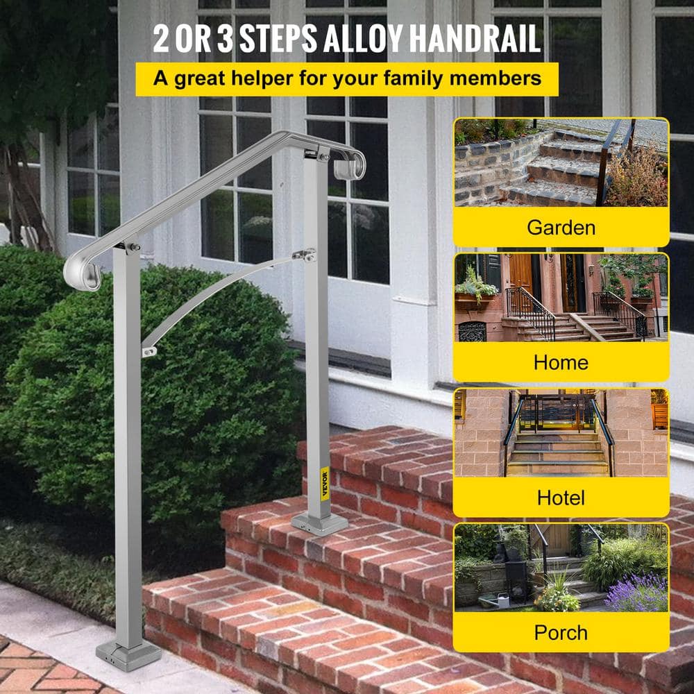 VEVOR Stair Railing Hand Rail Kit Fit 2 or 3 Steps Alloy Metal Step Handrail for Outdoor