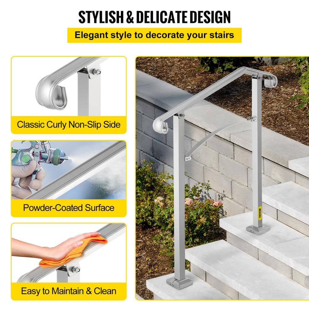 VEVOR Stair Railing Hand Rail Kit Fit 2 or 3 Steps Alloy Metal Step Handrail for Outdoor