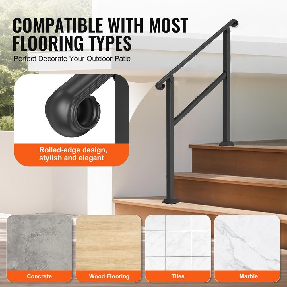VEVOR Handrails for Outdoor Steps 2-3 Step Stair Hand Rail Indoor Railing Kit Railings for Steps Black 35.6 in. H x 3.3 in. W