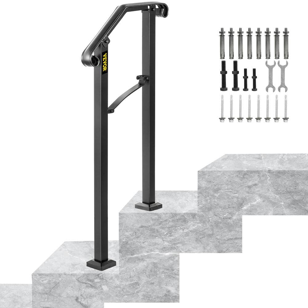 VEVOR 1 ft. Wrought Iron Handrail Fit 1 or 2 Steps Handrails for Outdoor Steps Flexible Porch Railing, Black