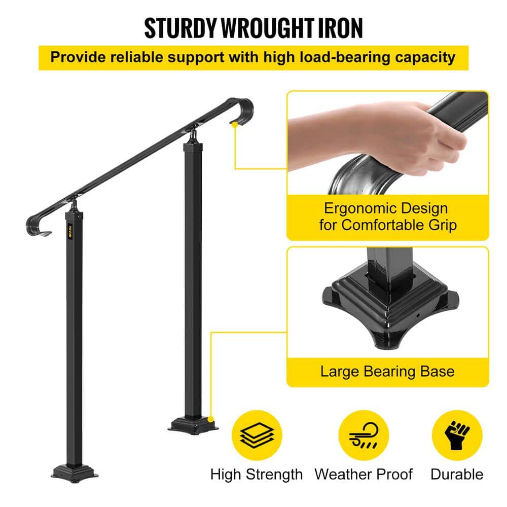 VEVOR Fit 1 to 3 Steps Outdoor Stair Railing Wrought Iron Handrail Transitional Hand railings Handrails for Outdoor Steps