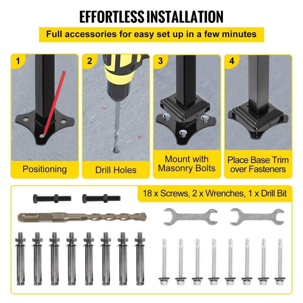 VEVOR Fit 1 to 3 Steps Outdoor Stair Railing Wrought Iron Handrail Transitional Hand railings Handrails for Outdoor Steps