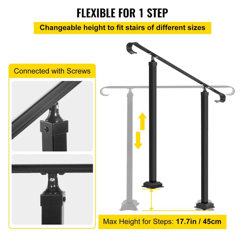 VEVOR Fit 1 to 3 Steps Outdoor Stair Railing Wrought Iron Handrail Transitional Hand railings Handrails for Outdoor Steps