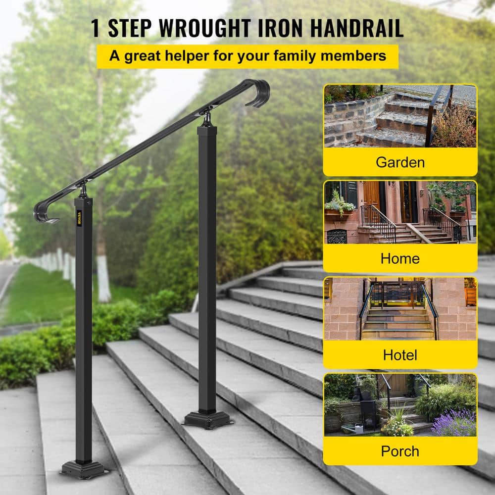 VEVOR Fit 1 to 3 Steps Outdoor Stair Railing Wrought Iron Handrail Transitional Hand railings Handrails for Outdoor Steps