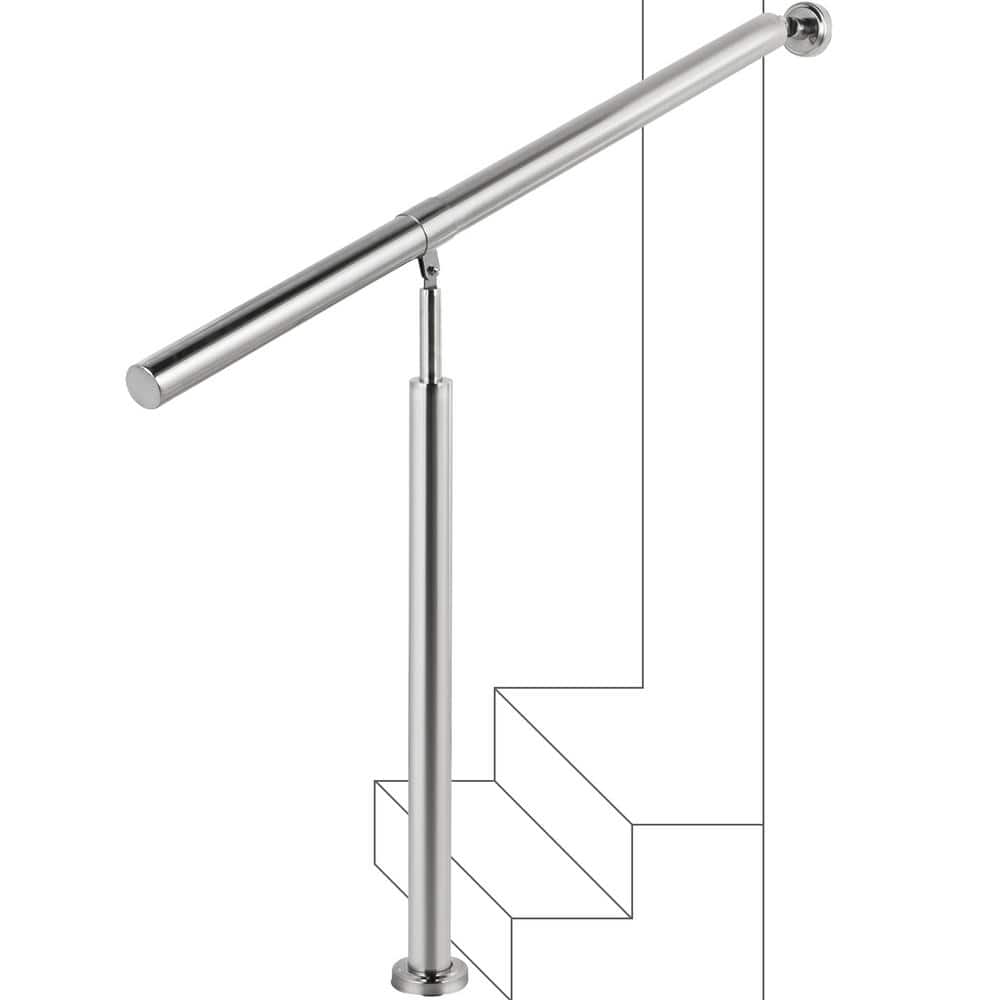 VEVOR 59 in. W x 35.4 in. H Single Post Handrails 304 Stainless Steel Handrails for Outdoor Steps, Silver