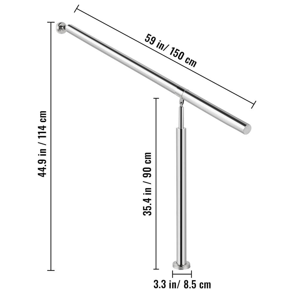 VEVOR 59 in. W x 35.4 in. H Single Post Handrails 304 Stainless Steel Handrails for Outdoor Steps, Silver