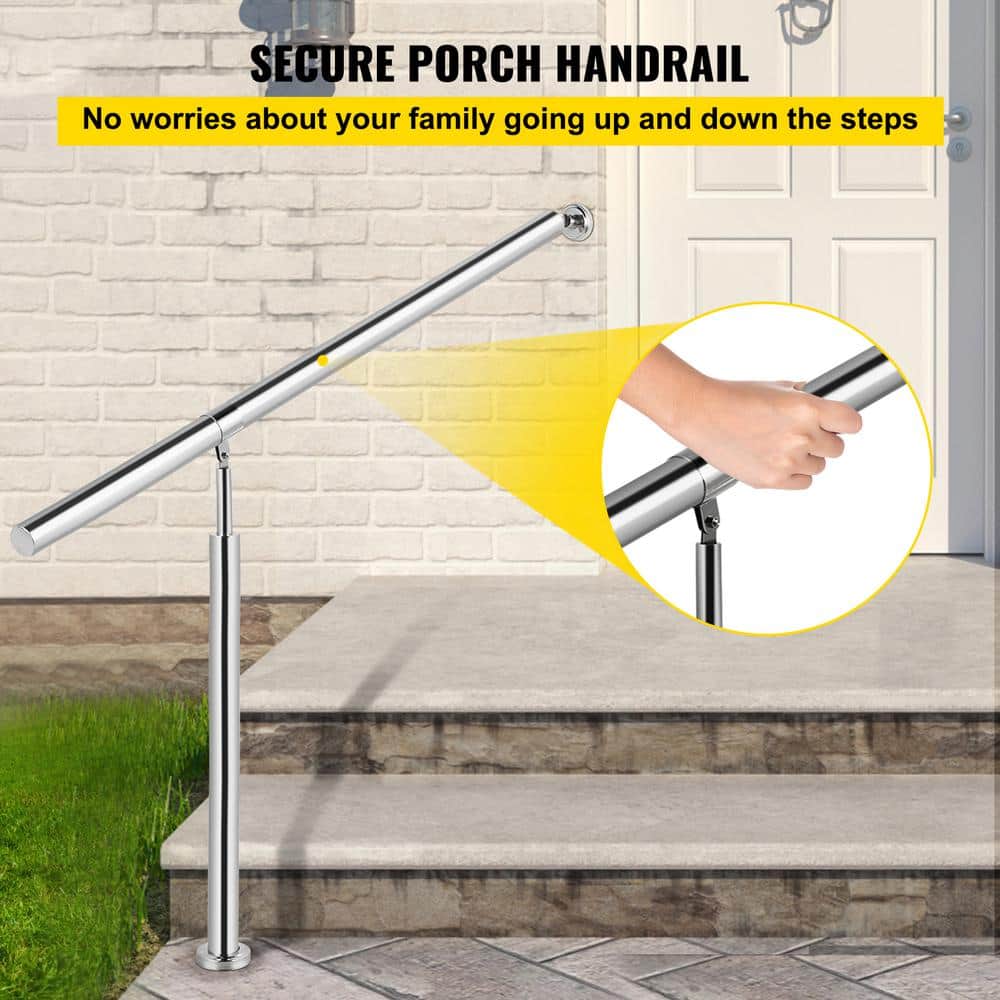VEVOR 59 in. W x 35.4 in. H Single Post Handrails 304 Stainless Steel Handrails for Outdoor Steps, Silver
