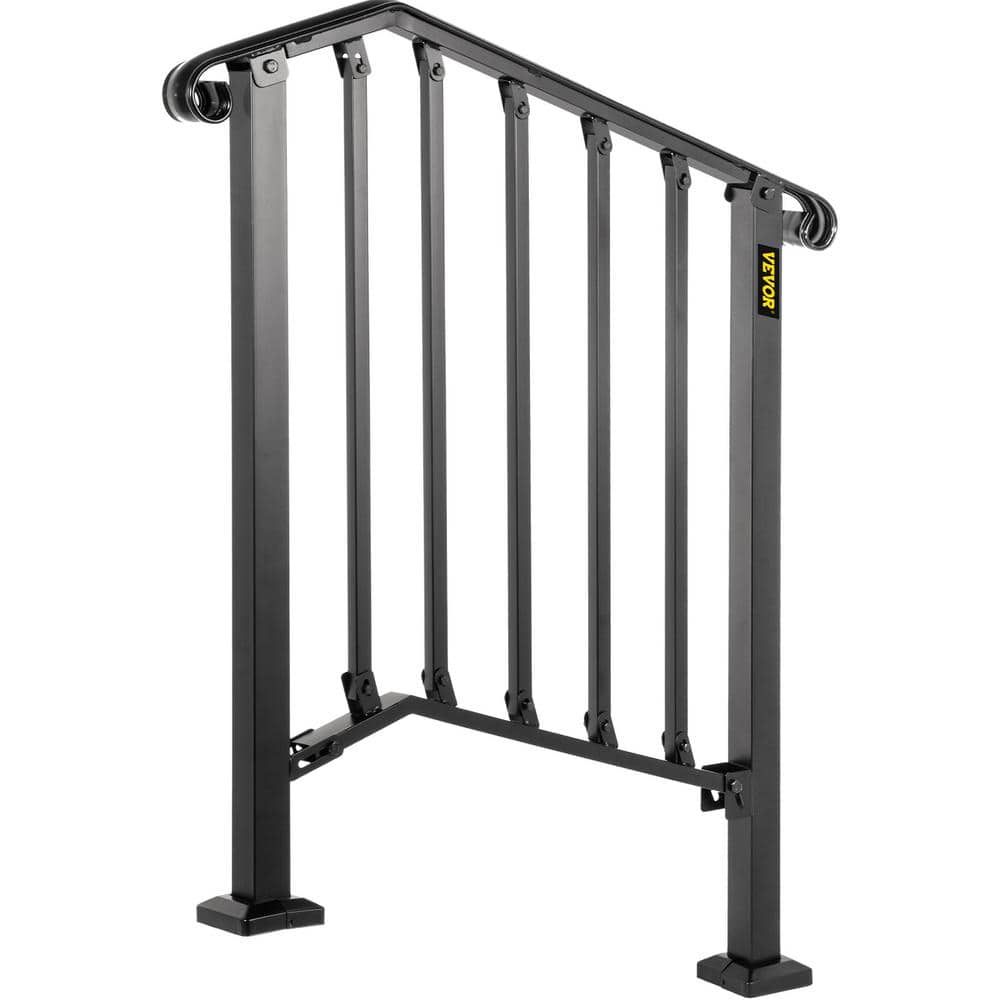 VEVOR 2 ft. Handrails for Outdoor Steps Fit 2 or 3 Steps Outdoor Stair Railing Wrought Iron Handrail with baluster, Black