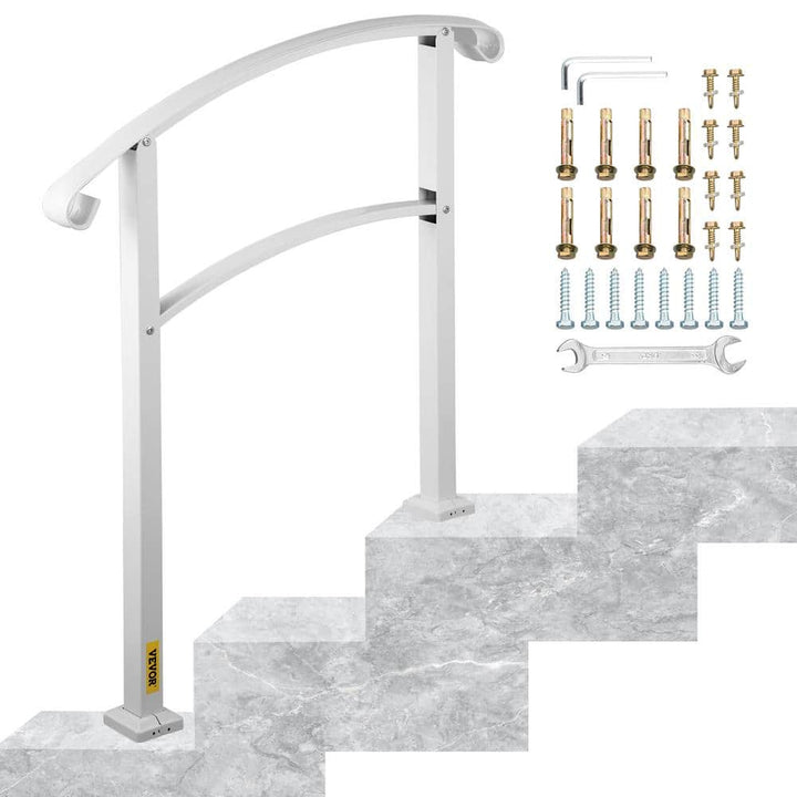 VEVOR 3 ft. Handrails for Outdoor Steps Fits 2 or 3 Steps Stair Rail Wrought Iron Handrail, Matte White