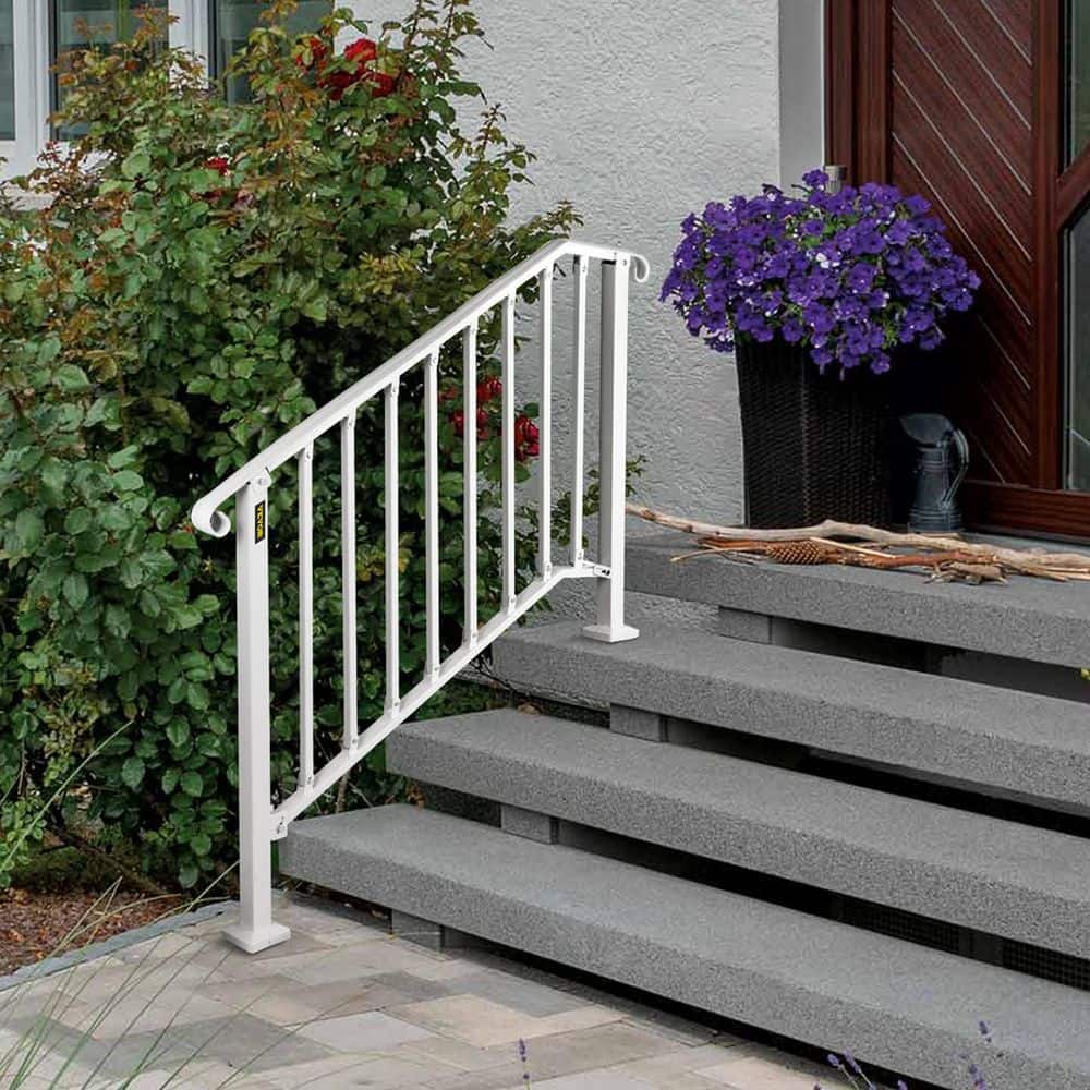 VEVOR 3 ft. Handrails for Outdoor Steps Fit 3 or 4 Steps Outdoor Stair Railing Wrought Iron Handrail with baluster, White