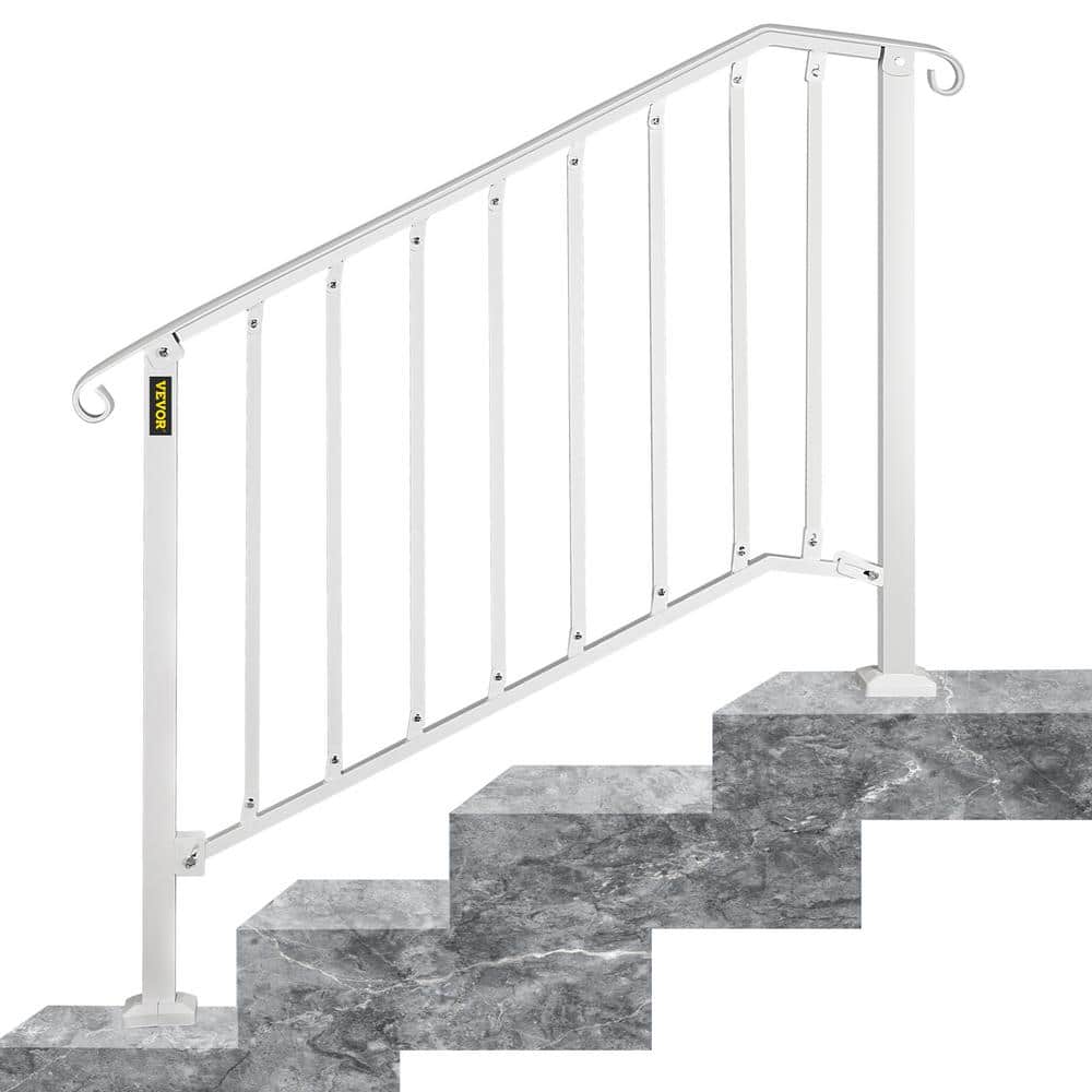 VEVOR 3 ft. Handrails for Outdoor Steps Fit 3 or 4 Steps Outdoor Stair Railing Wrought Iron Handrail with baluster, White