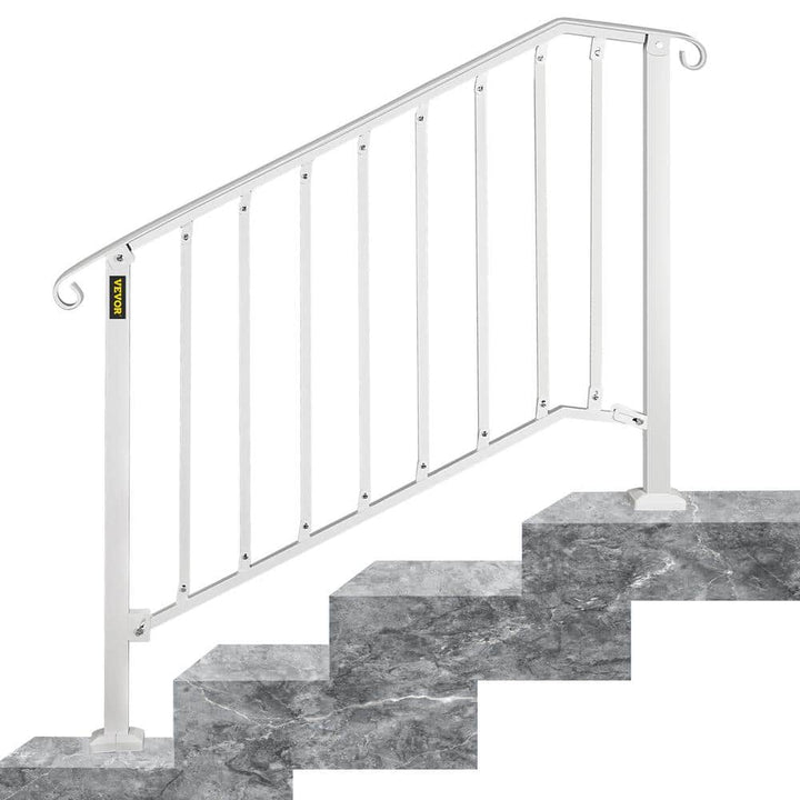 VEVOR 3 ft. Handrails for Outdoor Steps Fit 3 or 4 Steps Outdoor Stair Railing Wrought Iron Handrail with baluster, White