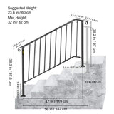 VEVOR 4 ft. Handrails for Outdoor Steps Fit 4 or 5 Steps Outdoor Stair Railing Wrought Iron Handrail with baluster, Black