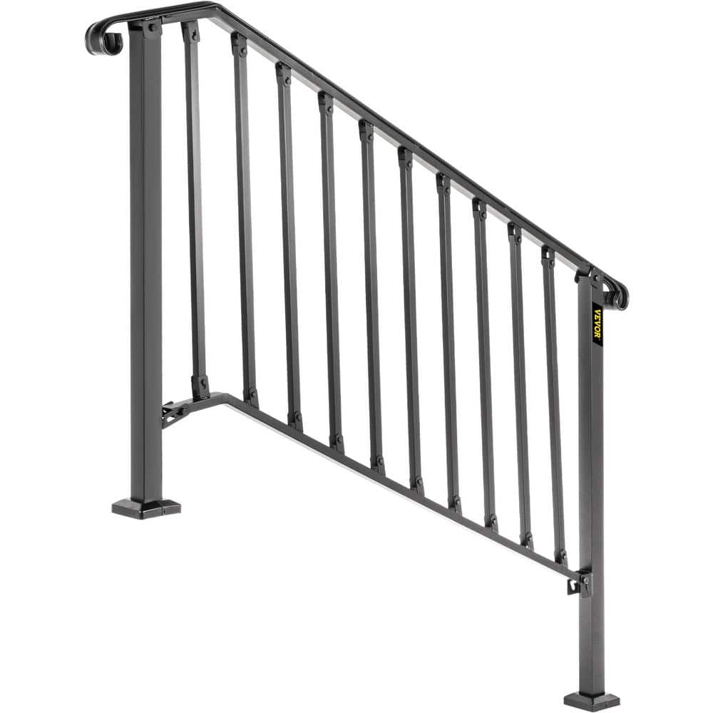 VEVOR 4 ft. Handrails for Outdoor Steps Fit 4 or 5 Steps Outdoor Stair Railing Wrought Iron Handrail with baluster, Black