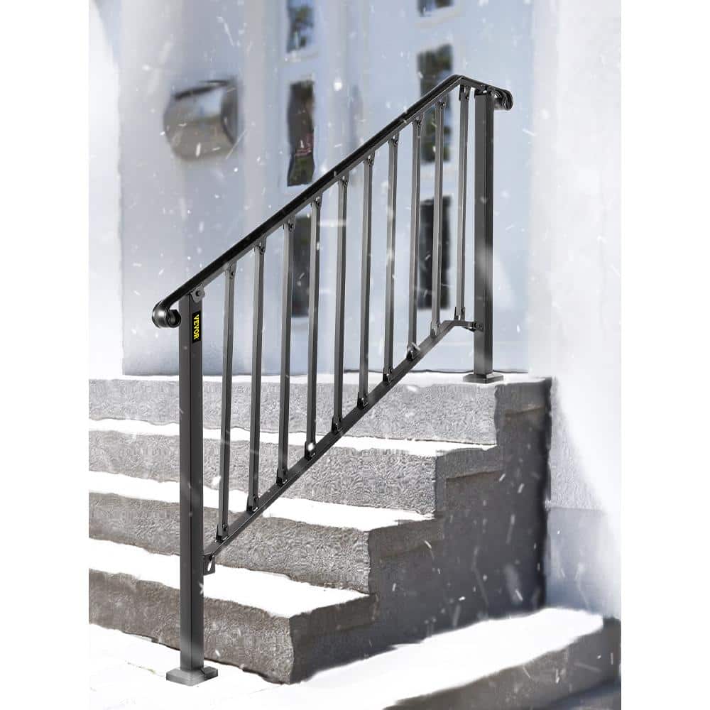 VEVOR 4 ft. Handrails for Outdoor Steps Fit 4 or 5 Steps Outdoor Stair Railing Wrought Iron Handrail with baluster, Black