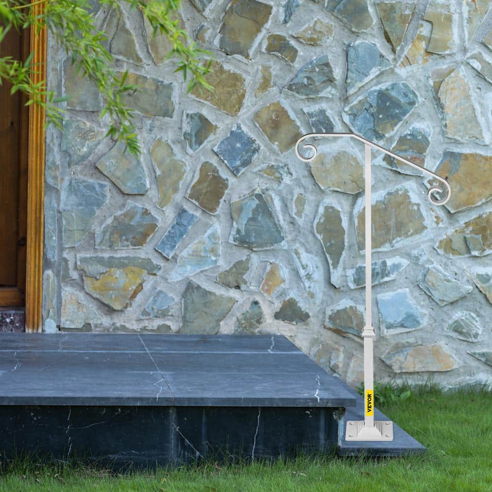 VEVOR Single Post Handrail 38.8 in. H x 20.5 in. W White Wrought Iron Stair Railing Kit Post Mount Step Grab Supports