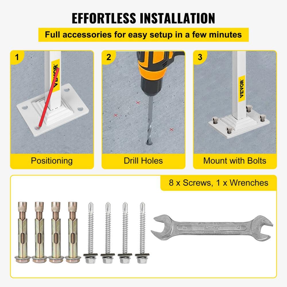 VEVOR Single Post Handrail 38.8 in. H x 20.5 in. W White Wrought Iron Stair Railing Kit Post Mount Step Grab Supports