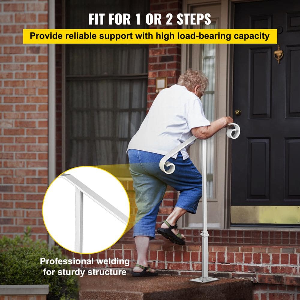 VEVOR Single Post Handrail 38.8 in. H x 20.5 in. W White Wrought Iron Stair Railing Kit Post Mount Step Grab Supports