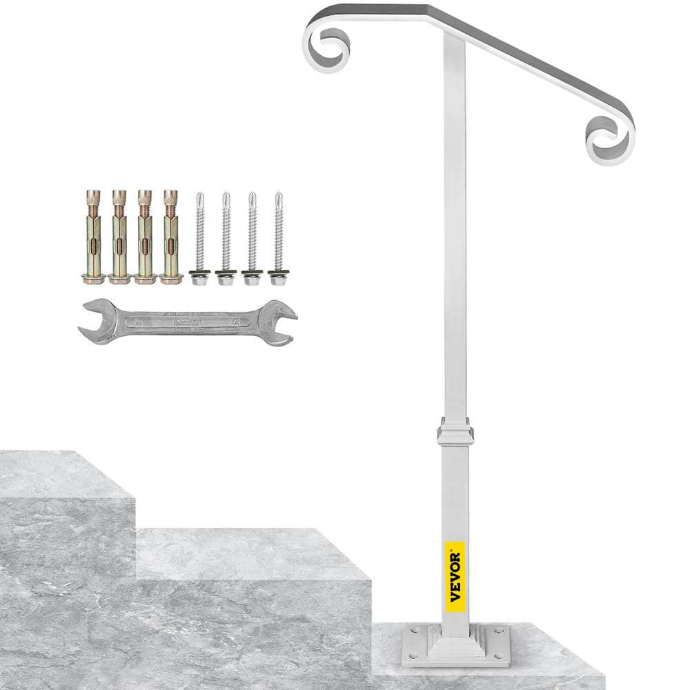 VEVOR Single Post Handrail 38.8 in. H x 20.5 in. W White Wrought Iron Stair Railing Kit Post Mount Step Grab Supports