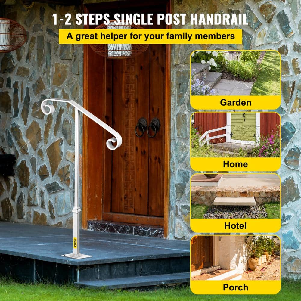 VEVOR Single Post Handrail 38.8 in. H x 20.5 in. W White Wrought Iron Stair Railing Kit Post Mount Step Grab Supports