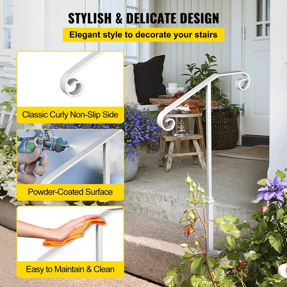 VEVOR Single Post Handrail 38.8 in. H x 20.5 in. W White Wrought Iron Stair Railing Kit Post Mount Step Grab Supports
