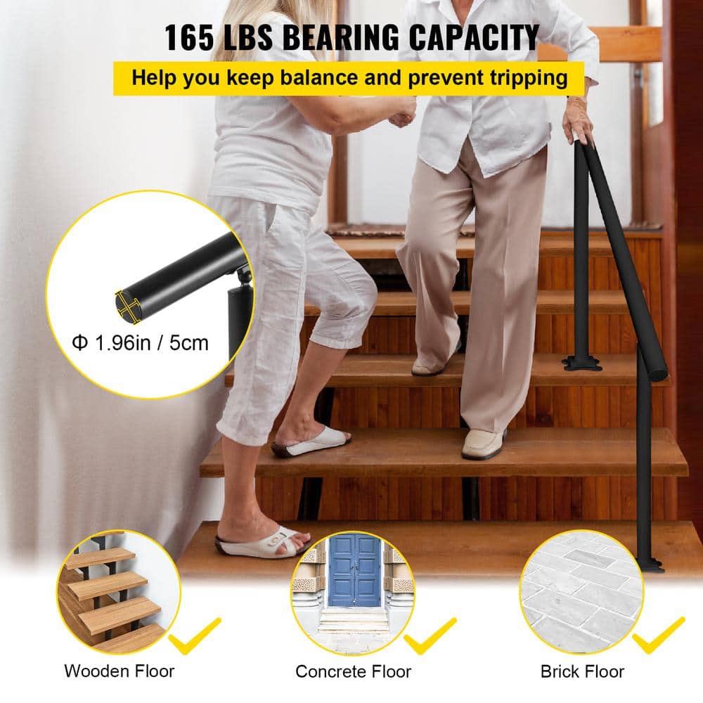 VEVOR 5 ft. Outdoor Stair Railing Fits 4-5 Steps Adjustable Angle Aluminum Stair Handrails for Outdoor Steps, Black
