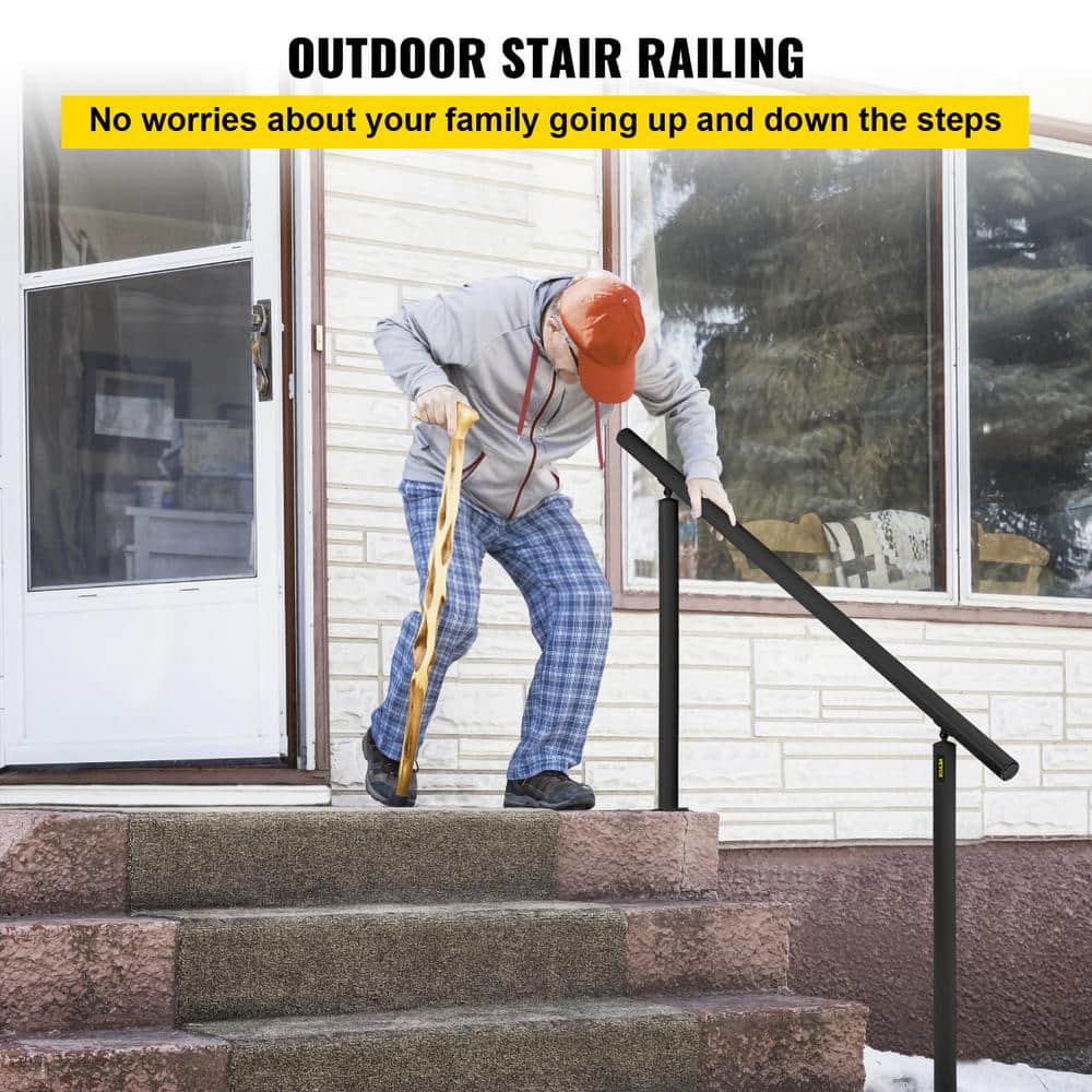 VEVOR 5 ft. Outdoor Stair Railing Fits 4-5 Steps Adjustable Angle Aluminum Stair Handrails for Outdoor Steps, Black