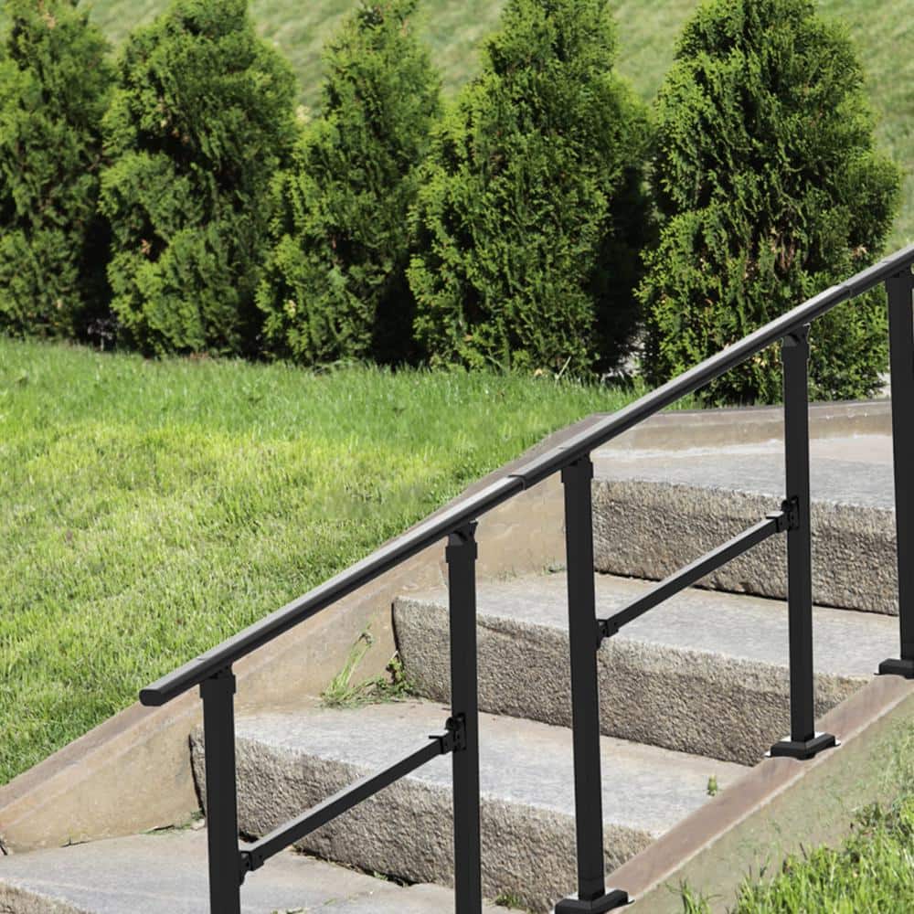 VEVOR Stair Handrail Railing 3 ft. 3 Steps Handrails for Outdoor 35.82 in. H x 5.3 in. W Black Carbon Steel Stair Railing Kit