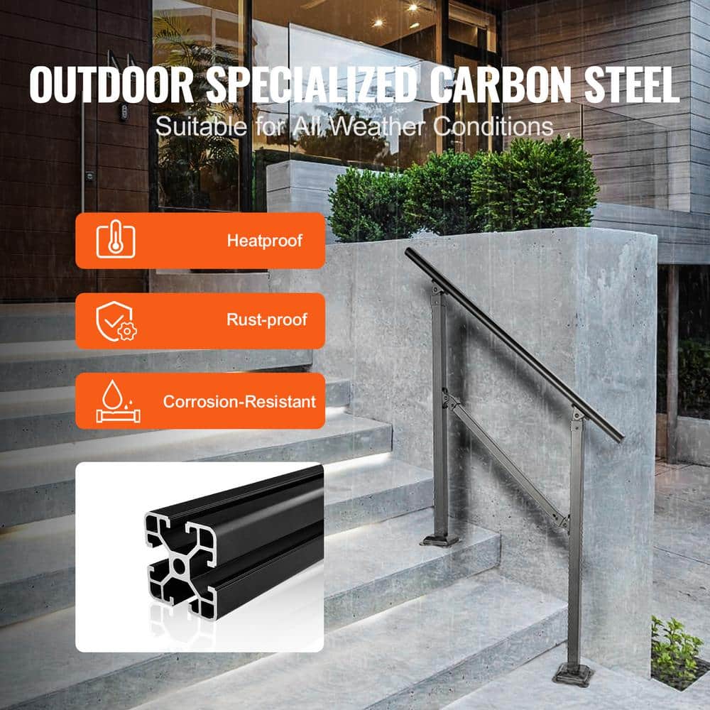 VEVOR Stair Handrail Railing 3 ft. 3 Steps Handrails for Outdoor 35.82 in. H x 5.3 in. W Black Carbon Steel Stair Railing Kit