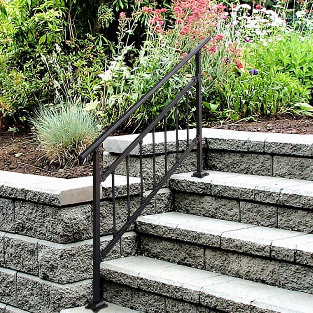 VEVOR Outdoor Stair Railing Fits for 3 to 4 Steps Adjustable Exterior Stair Railing Wrought Iron Handrail