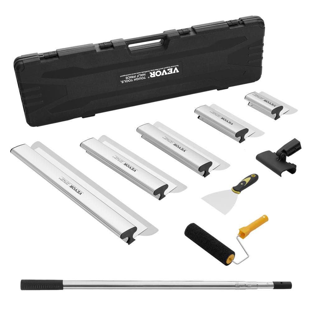 VEVOR Drywall Skimming Blade Set, 7/10/14/16/24 in. Skimming Blades +34 in. -81.6 in. Extension Handle Pole, Skim Coat Tools