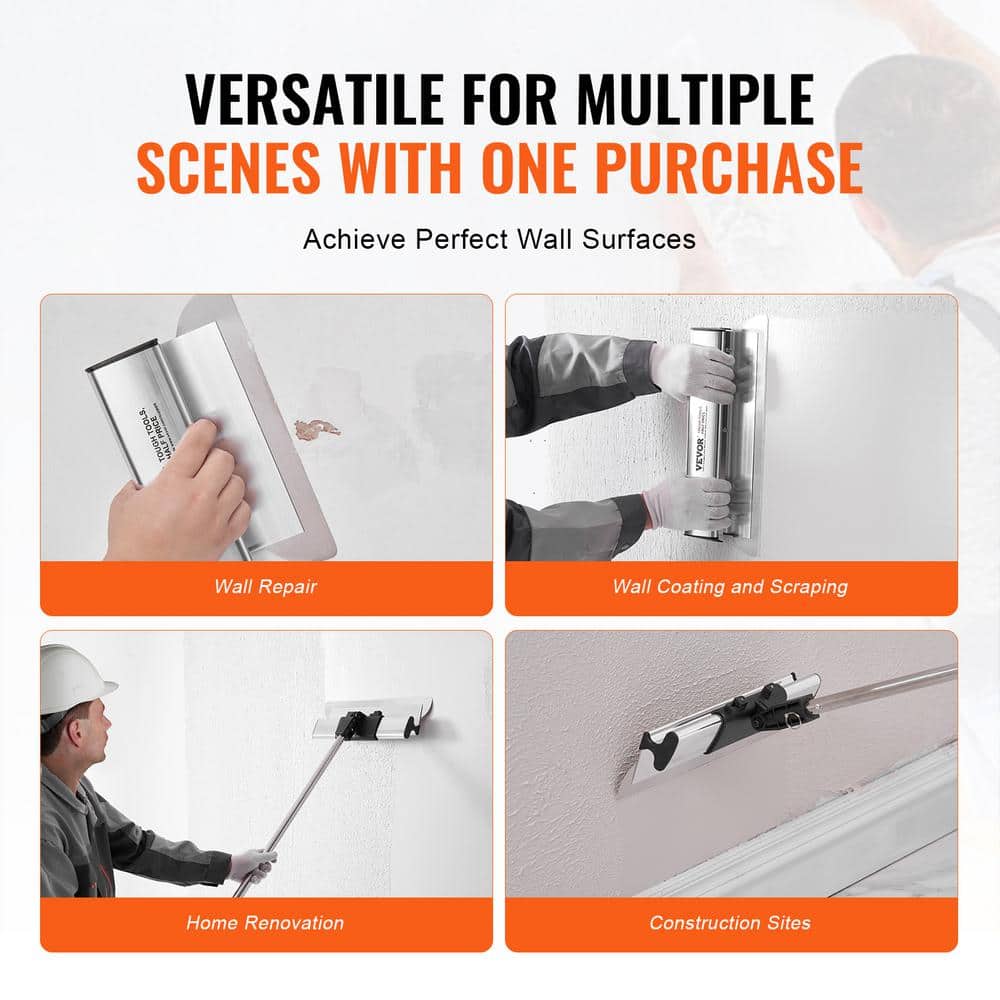 VEVOR Drywall Skimming Blade Set, 7/10/14/16/24 in. Skimming Blades +34 in. -81.6 in. Extension Handle Pole, Skim Coat Tools