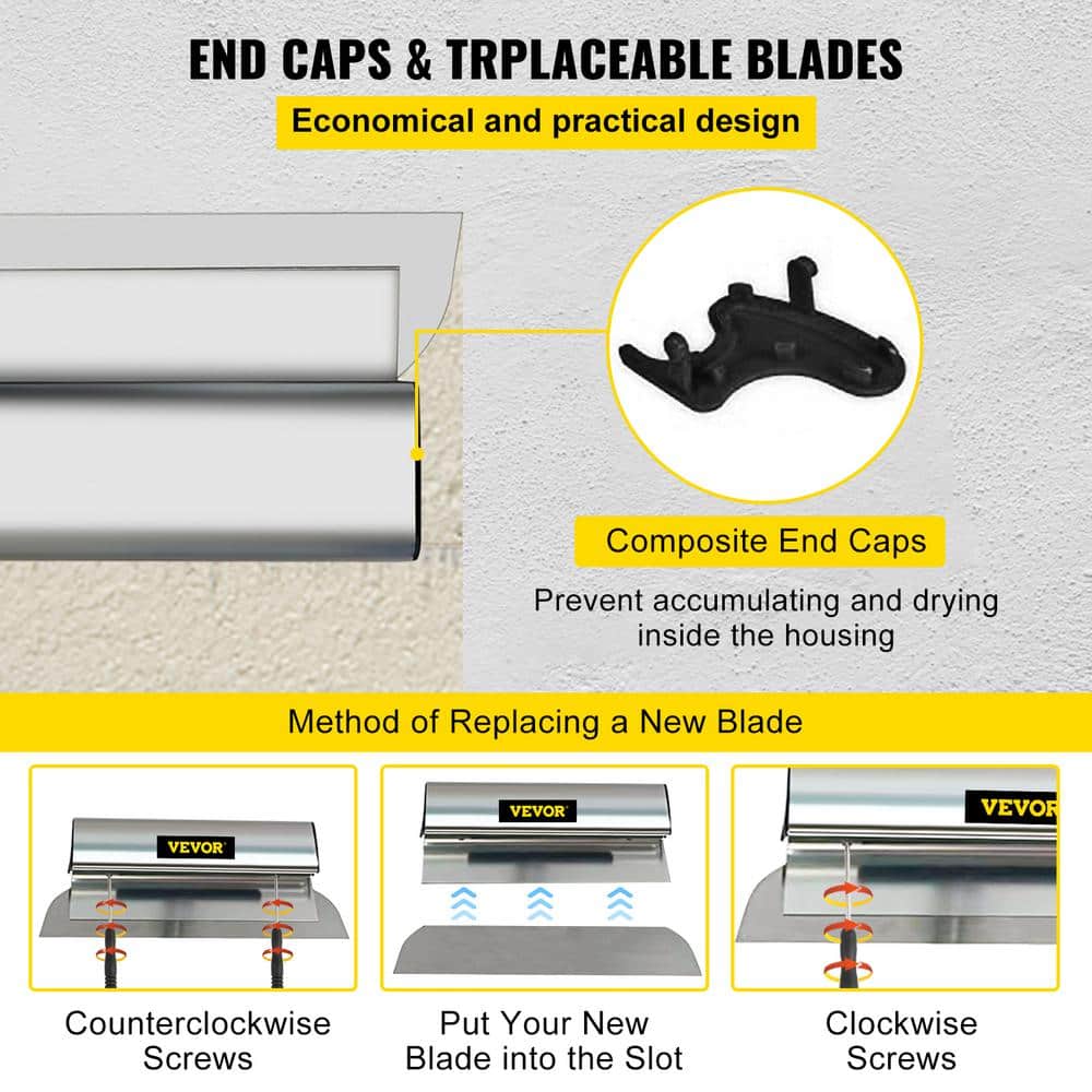 VEVOR Drywall Skimming Blade 24 In. Smoothing Knife European Stainless Steel Construction Knife Aluminum Blade Profile